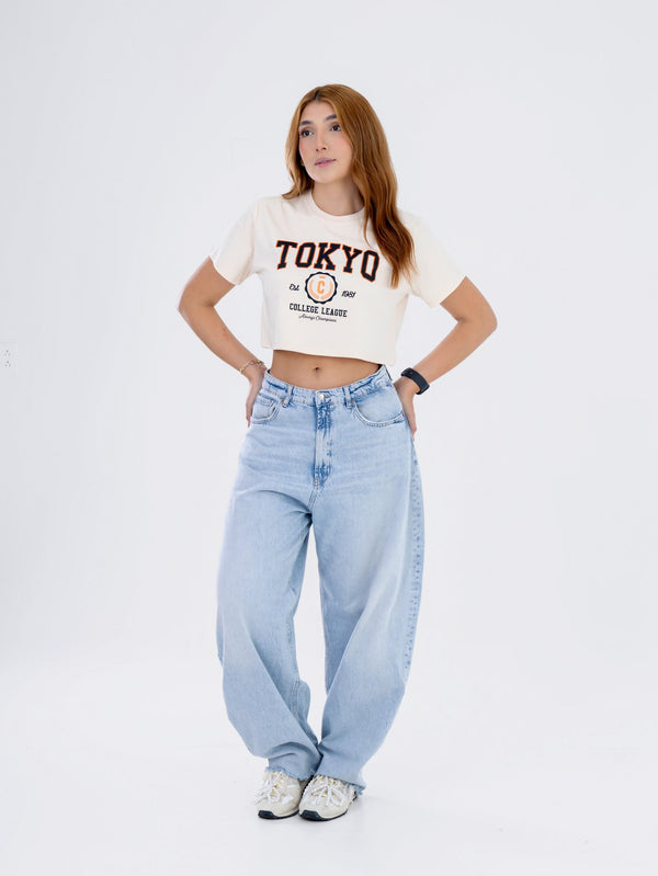 Camiseta Crop Marfil Tokyo