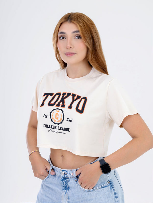 Camiseta Crop Marfil Tokyo