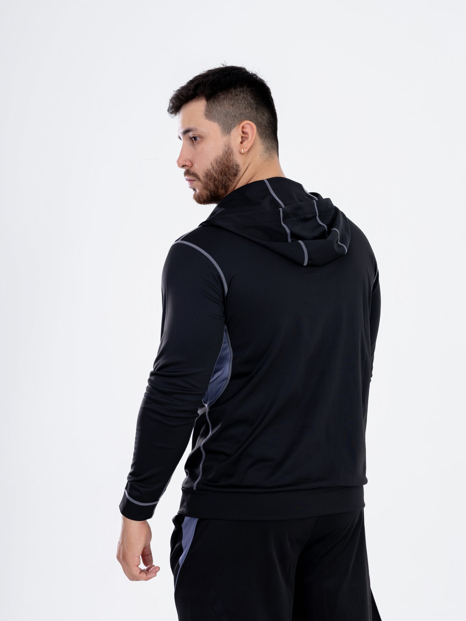 Chaqueta con Capucha y Cierre Negra