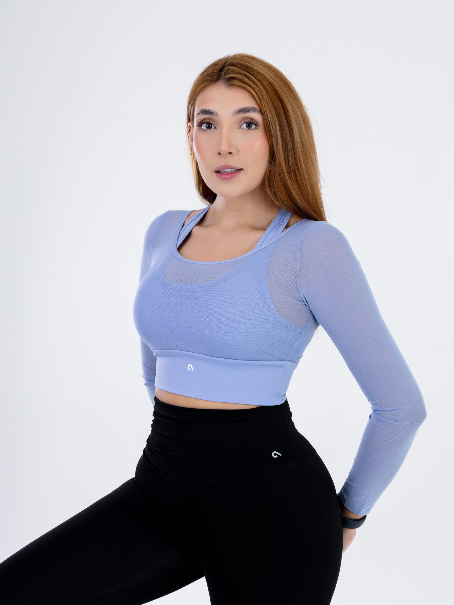 Top Manga Larga en Malla Azul Lila
