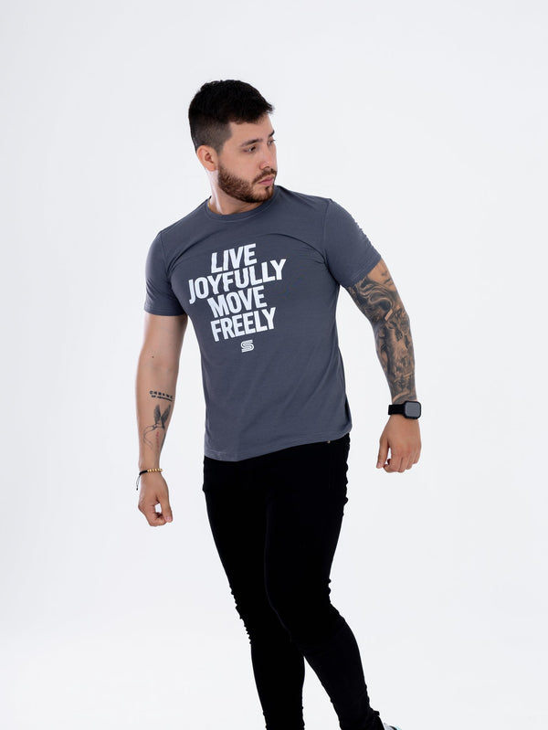 Camiseta Gris Oscuro Live Joyfully Move Freely